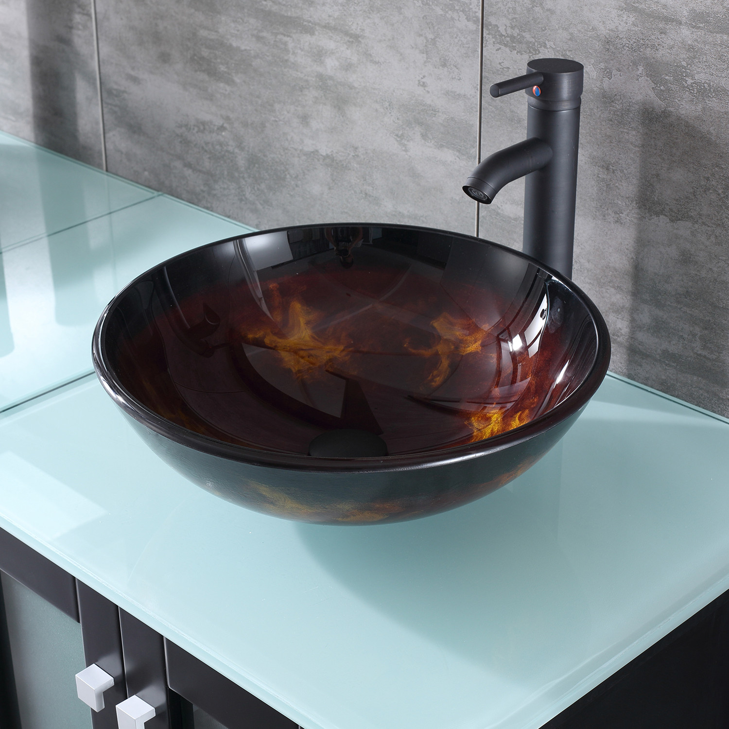 60" Double Bathroom Vanity Cabinet Glass Vessel Sink Bowl w/Faucet ...