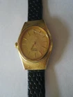 Seiko Gold Tone Ladies Watch Leather Band Black Retro 1990s Vintage