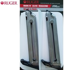 RUGER MK IV 22/45  22/45 LITE .22 LR 10 Round MAGAZINE 2-PACK Nickel 90599