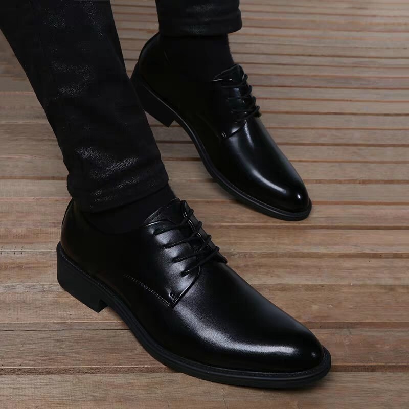 Men\'s Classic Cap Toe Oxfords Faux Leather Lace Up Dress Shoes Business Wedding mens business dress shoes classic cap toe oxford shoes  main image 4