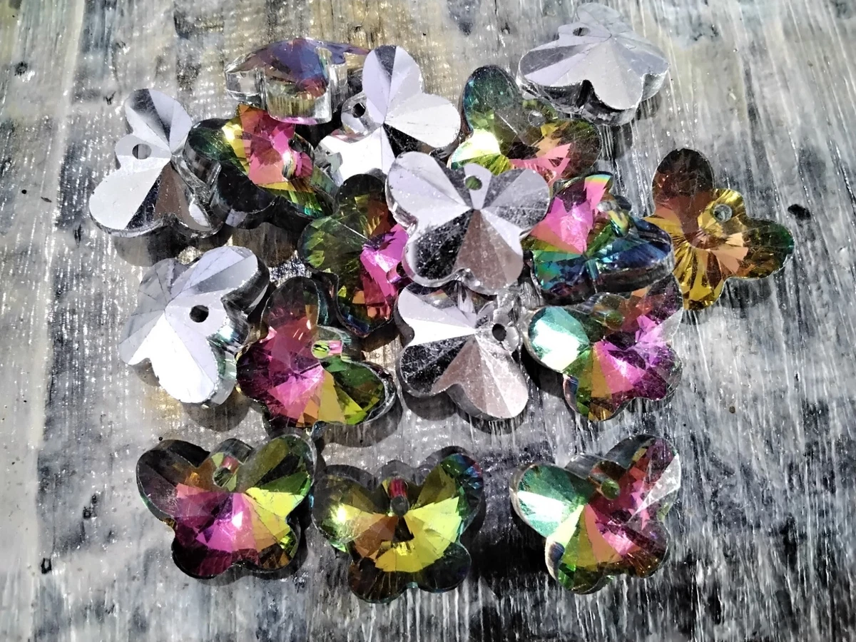 Electroplated Faceted Glass Pendant, Butterfly, 12x15x7mm, Rainbow, 10 Pce.