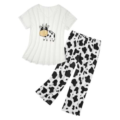 Pajamas for Women 2 Piece Lounge Sets Cartoon Pajama Set Sleep Large Cow Print