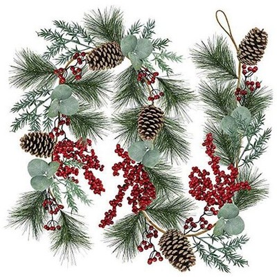 6' Long Christmas Artificial Pine Needle Garland Wired Rustic Twig Vine Birch 