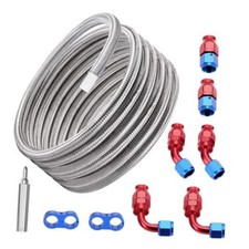 PTFE Fuel Line Kit, AN6 E85 Fuel Hose Line 10FT Stainless Steel Braided LS 6AN