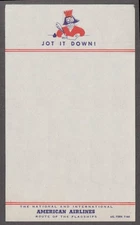 American Airlines Jot It Down memorandum note sheet ca 1940s