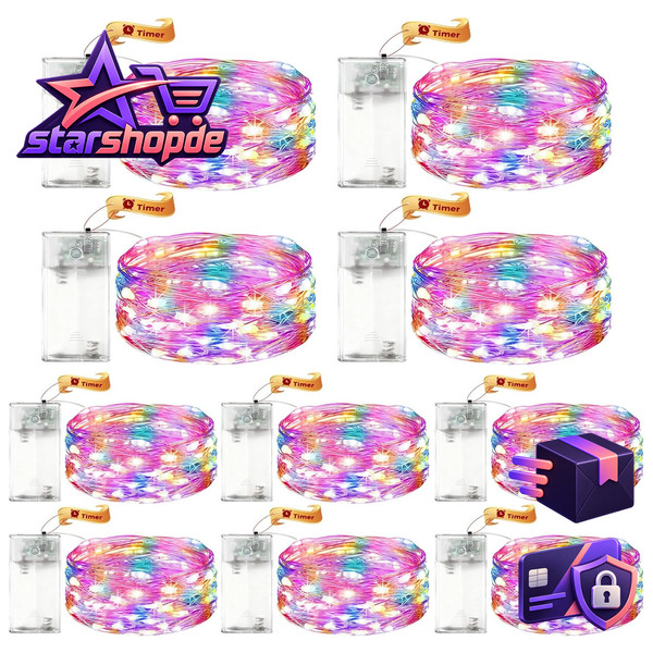 Viky® 10 StüCk LED Lichterkette Batterie Mit Timer, 2M 20 LED Micro Kupferdraht-image