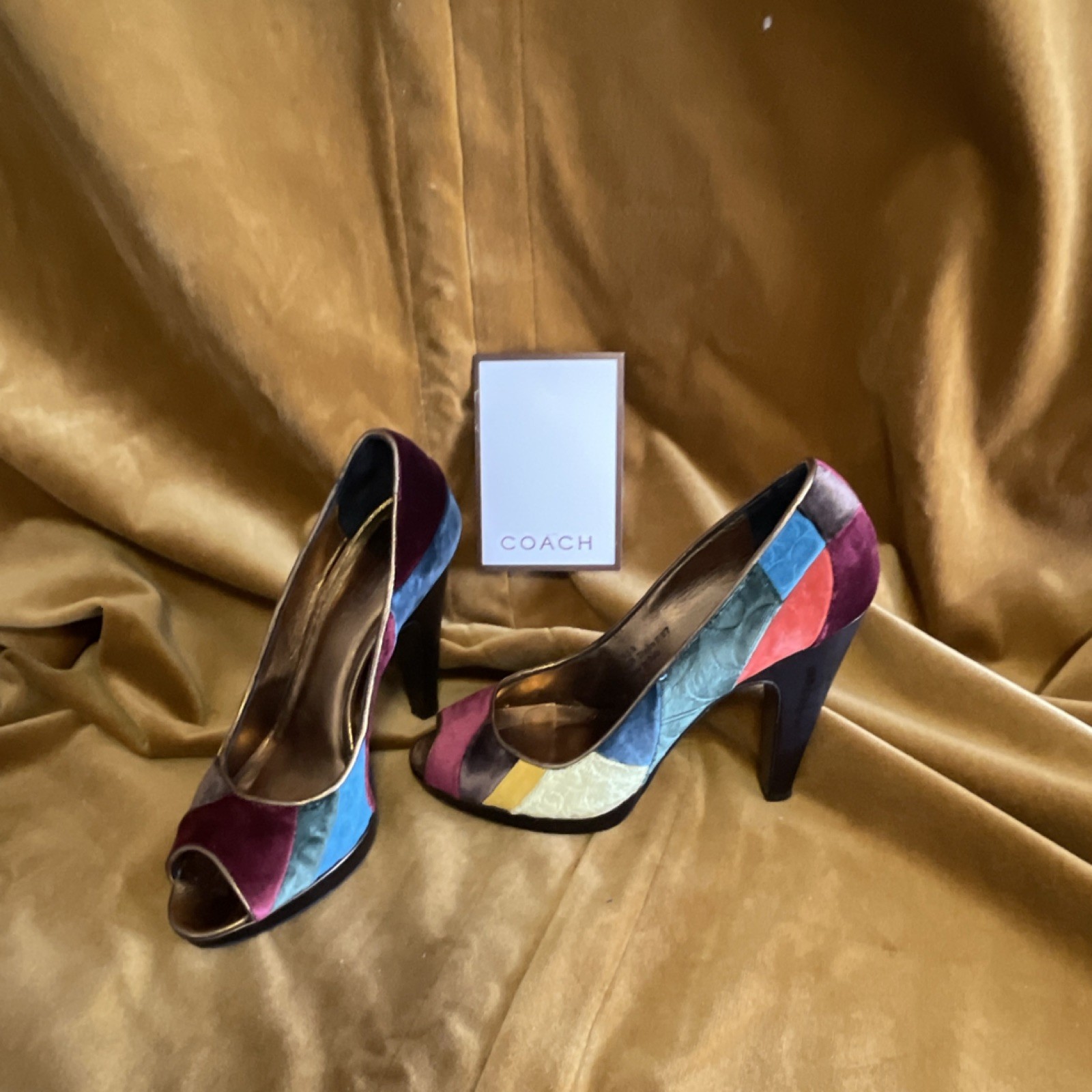 Coach Multicolor Patchwork Peep Toe Stiletto Leat… - image 1