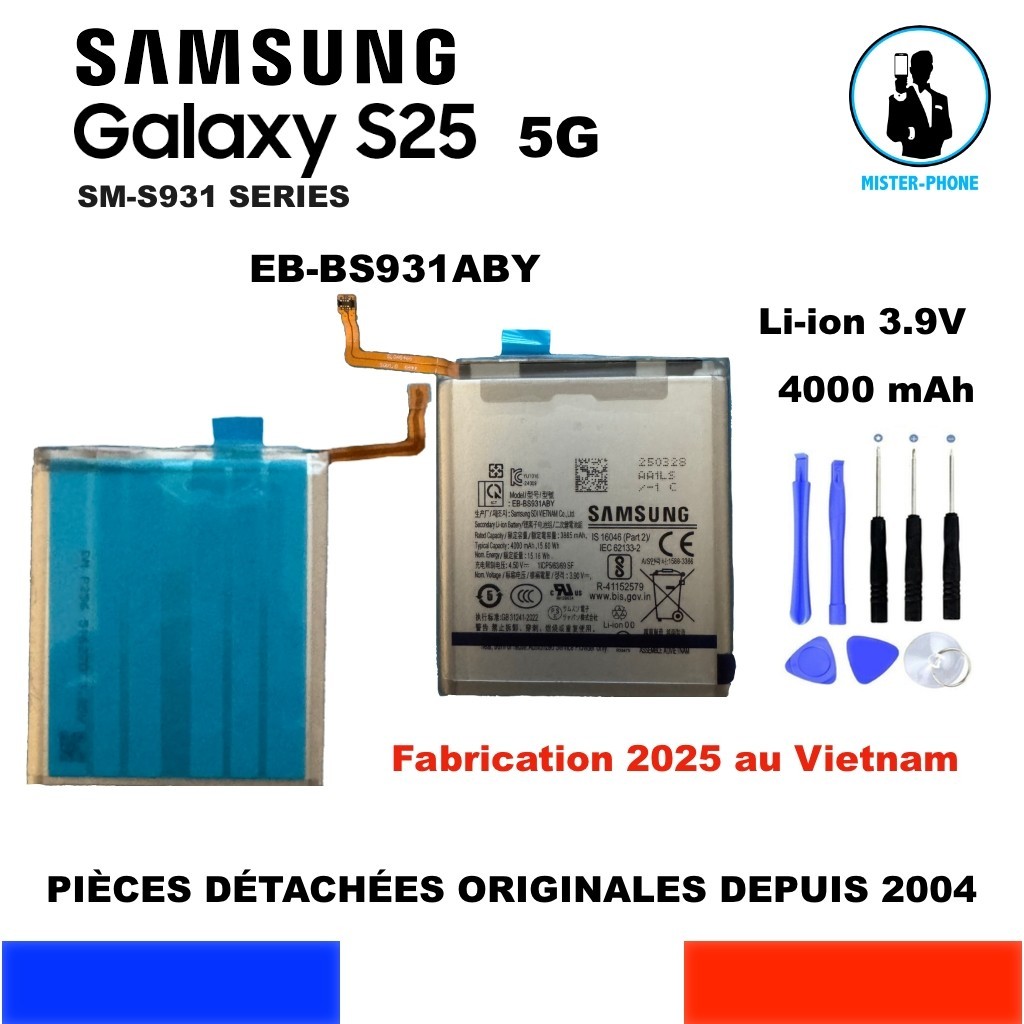 Batterie EB-BS931ABY d'origine pour Samsung Galaxy S25 5G, composant OEM neuf de 4000mAh