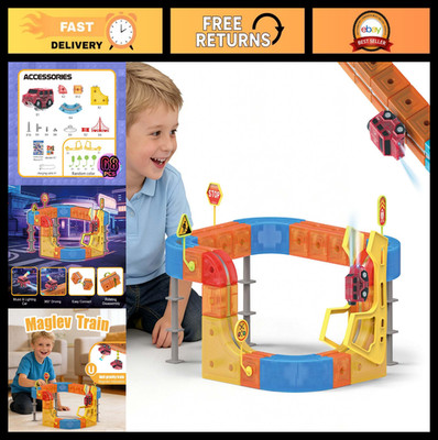 Electric Train Set for Kids - Modular 3D Race Track Building Toys, 360° Loops &