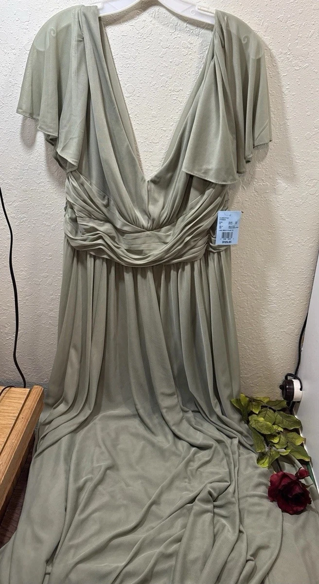 david's bridal dusty sage bridesmaid dresses Davids Bridal V Neck Flutter Sleeve Bridesmaid Dress in Dusty Sage, Size 2