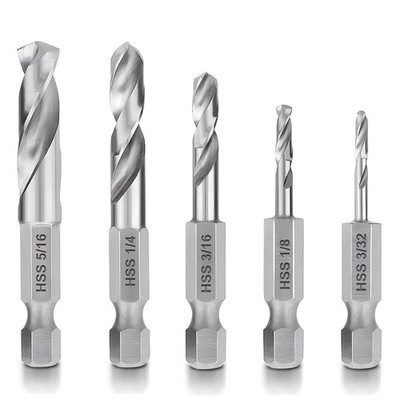 5Pcs 1/4'' Hex Shank Stubby Drill Bit Set for Metal, HSS M2 for Quick Change ...