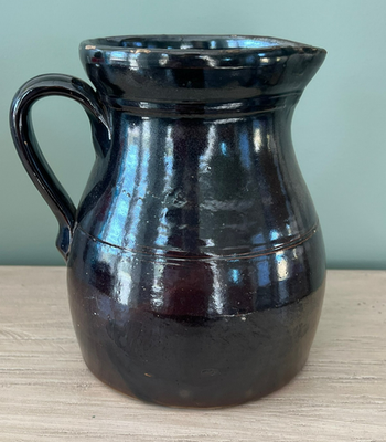 Primitive Antique Incised Albany Slip Glaze Stoneware Pitcher w