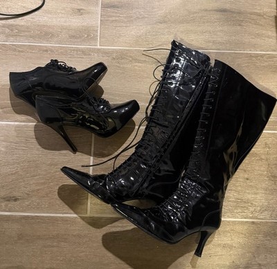Lot of 2 Pairs Steve Madden Marina Rinaldi Black Patent Leather Boots 10 / 41