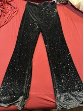 Jumping Beans Girls Black Glitter Velvet Flare Pants Sparkly Leggings.
