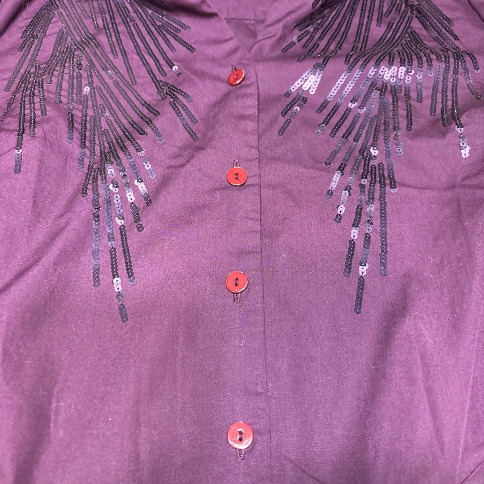 Camisa para mujer Joan Rivers púrpura oscuro con botones talla mediana Foto 3 de 4