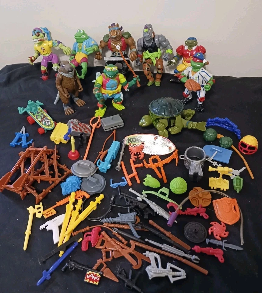 De Colección TMNT 9 Figuras de Acción Enorme Lote Accesorios Villians Tortugas Armas Astilladas Foto 3 de 4