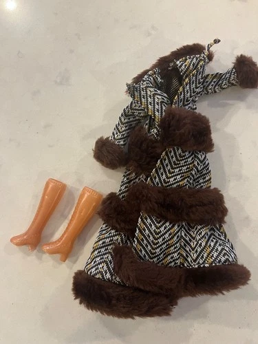 Vtg Barbie Clone Hong Kong Mod Long Faux Fur Trim Tiered Coat Mod Retro Clothing