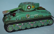Vintage 1960s Taiyo tinplate US Army Sherman Tank M4 Working Very Good.