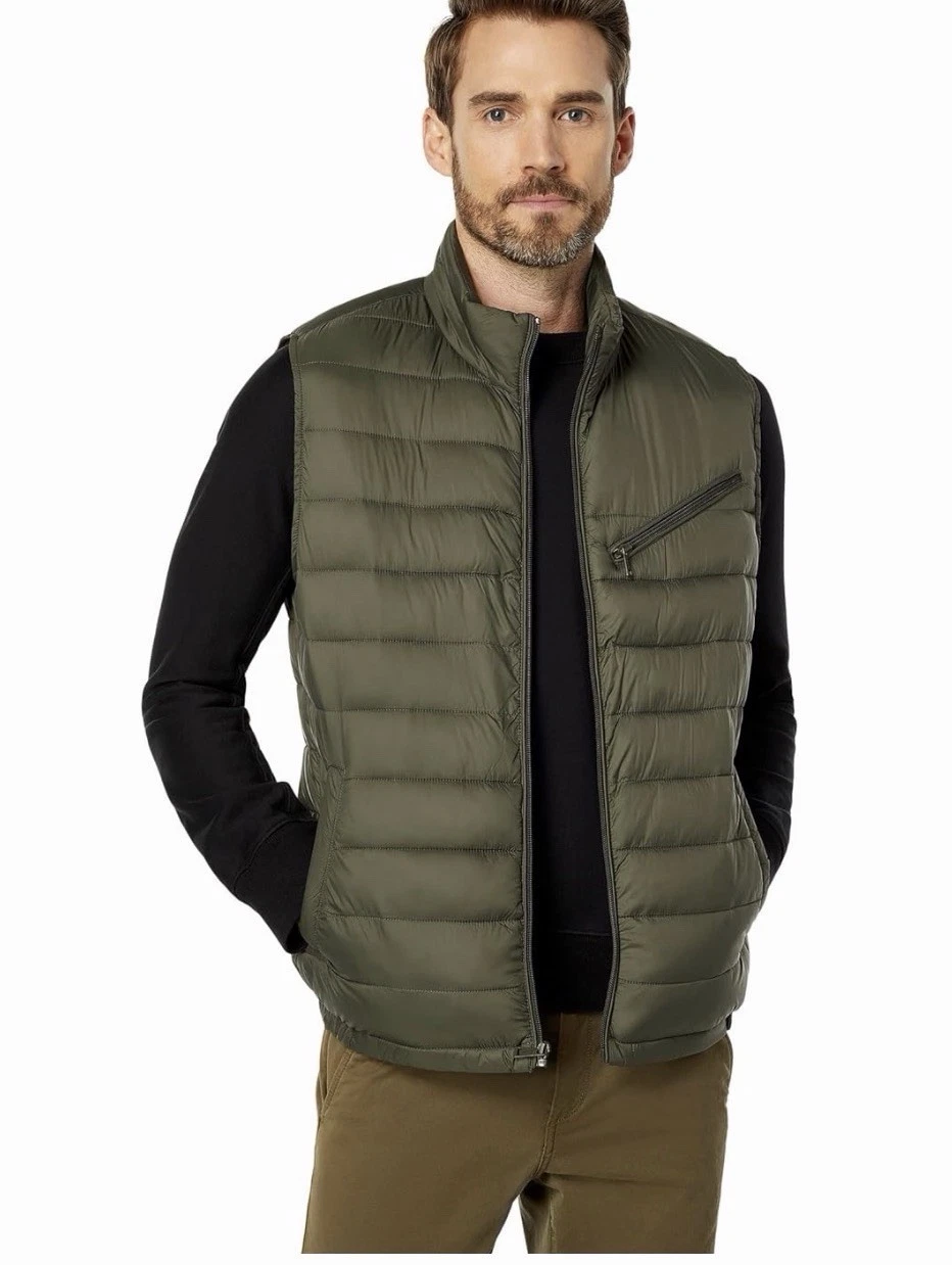 Cole Haan Zip-Front Puffer Vest Olive Green Men's Large $150 New
