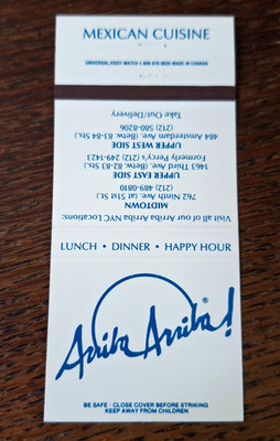 Vintage Matchbook: Arriba Arriba Mexican Restaurants, New York, NY