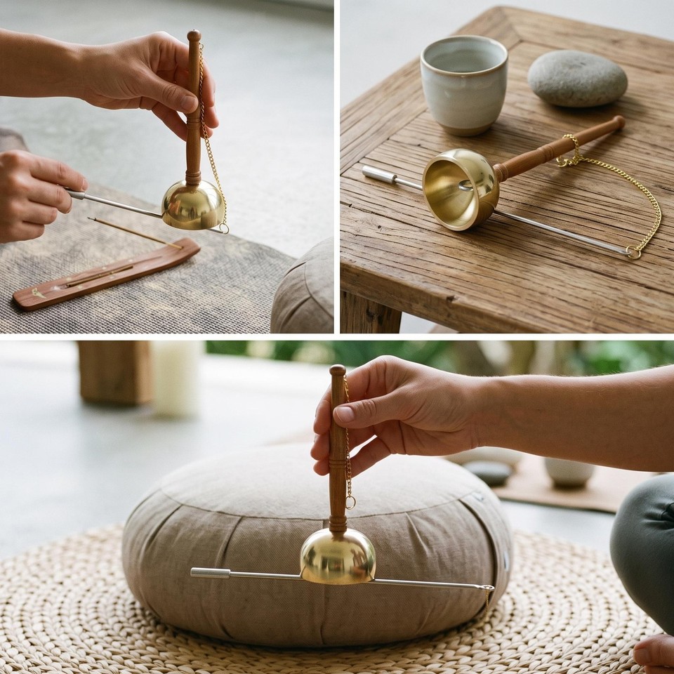 Portable Zen Chime Handbell Brass Singing Bowl Wood Handle | eBay Australia