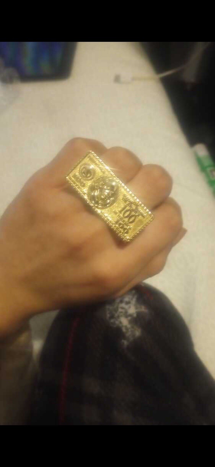 10k Gold Statement Money Rectangular Ring Made in… - image 2