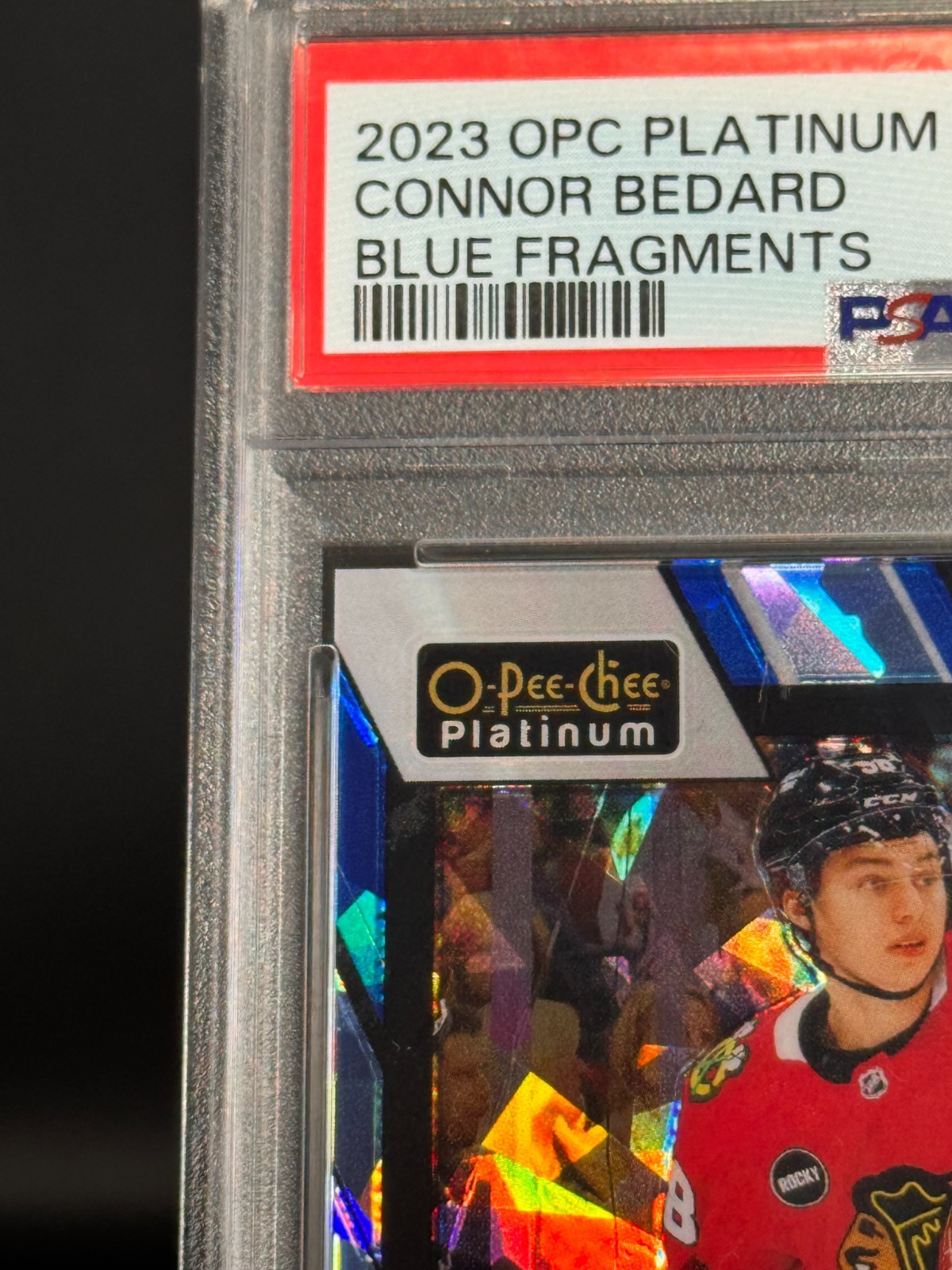 Connor Bedard 2023-24 OPC Platinum Blue Fragments #201 RC Rookie /125 PSA 9 view 5
