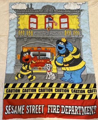 Sesame Street Fire Department Toddler Bed Crib Quilted Comforter Blanket EUC
