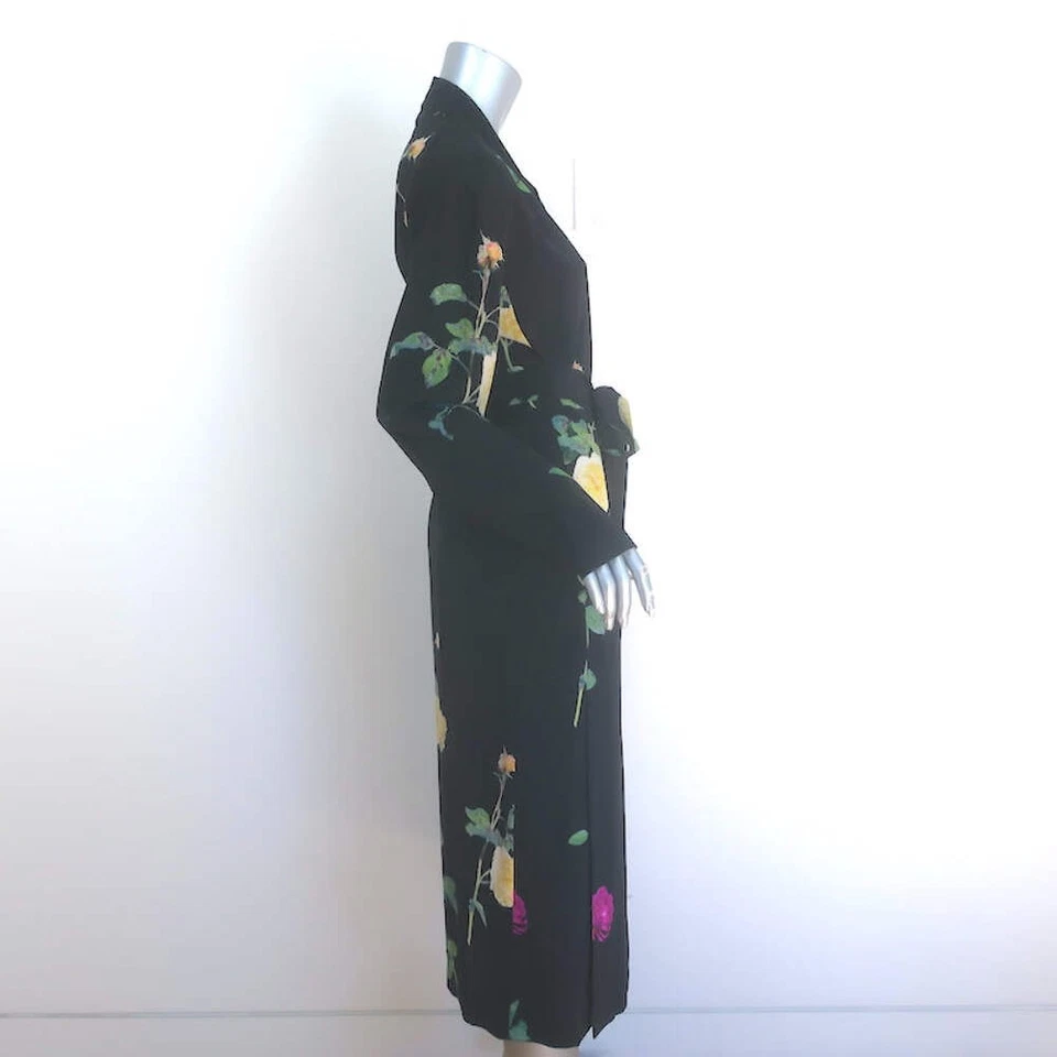 Vestido Kimono Dries Van Noten Denti Cintura Corbata Negro Estampado Floral Seda Talla 38 Foto 3 de 4