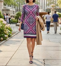 Vince Camuto Pink Navy Sheath Dress Sz 8 Office Capsule CareerBoho Preppy