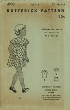 Butterick 4933 Frock avec empiècement et manches bouffantes coupe en un, culotte française taille 4 COUPE
