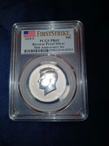 2018 S SILVER REVERSE Proof Kennedy Half Dollar PCGS PR69 FIRST STRIKE 50th ANN