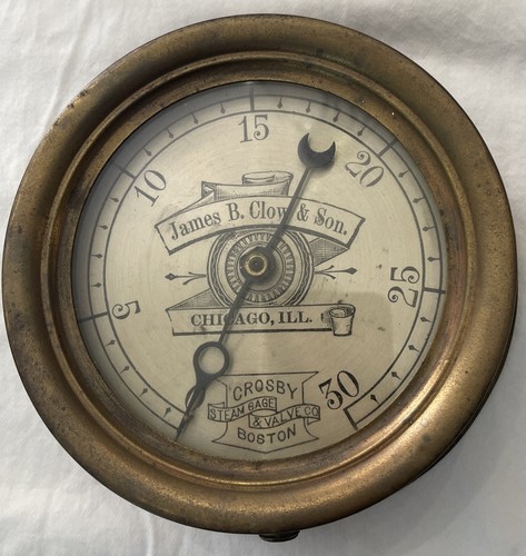 Antikes 6' CROSBY Dampfmessgerät & Valve Co. Boston STEAMPUNK früh