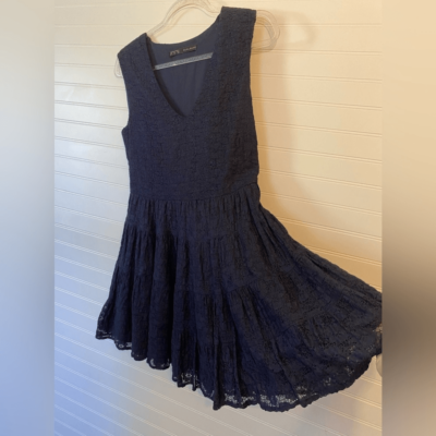 Zara Lace Flounce Navy Blue Dress | eBay