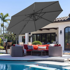 11FT Heavy Duty Cantilever Patio Umbrella with 360  Rotation - Grey