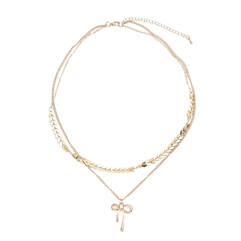 Gold Bows Necklace for Women Girl Multilayer Clavicle Chain Jewelry Stylish