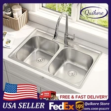 Quikore 33x22 Drop In Double Bowl Kitchen Sink 50/50 Stainless Steel Sinks