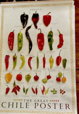 The Great Chile Poster 1990 Mark Miller Fresco Pepper Food Print 24x36'' Original