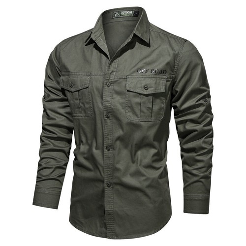 Mens Military Shirts Clothes Long Sleeve Pockets Army Cotton Casual Shirts Tops - Picture 3 of 19