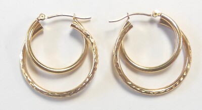 Jacmel JCM Solid 14K Yellow Gold Double Hoop Earrings 27mm Laser Cut & Smooth