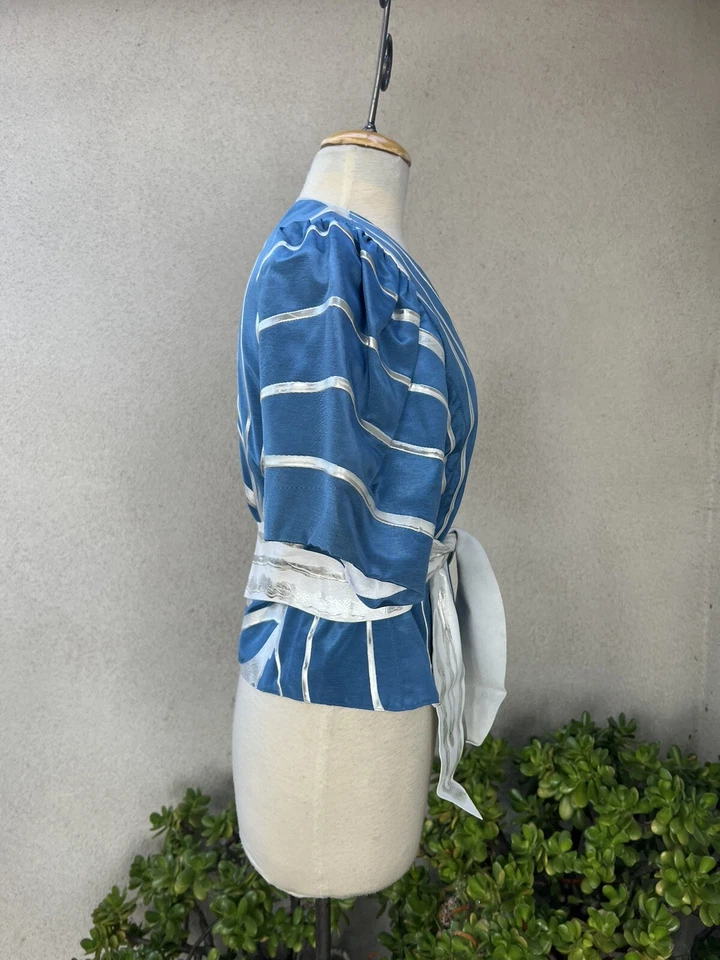 复古前卫上衣夹克蓝色银色手绘 XS/S Terry & Toni Art To Wear — 第 3/4 张图片