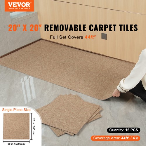 VEVOR Carpet Tile Floor 16pcs Squares w/Padding Attached 20"x 20"Dark Brown - Picture 2 of 12