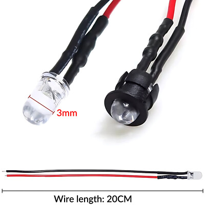 50pcs 12V Pre-Wired 3mm LED Diodes - Multicolor Fast Flashing, 20mA, 5-12V
