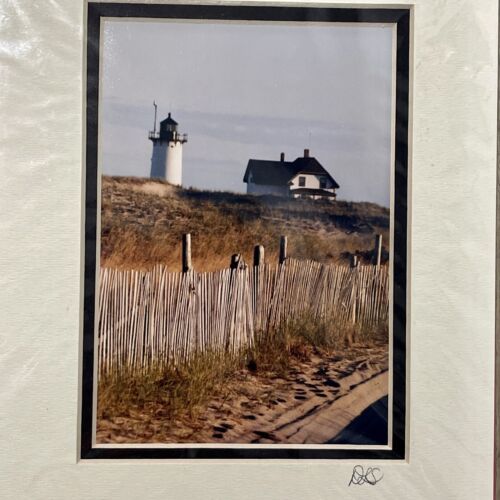 Framed Photograph Print Beach Lighthouse Clouded Background 8x10 DLS Signed - Picture 1 of 4