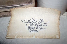 Primitive Grungy Country Faith Hand Stitched Picture ~ NO FRAME INCLUDED