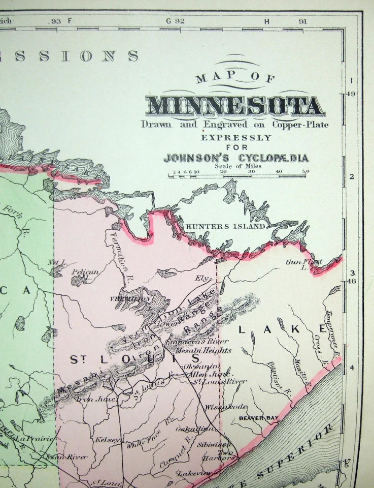 Mapa de placa de cobre original de Minnesota de 1896 de A. J. Johnson. Antiguo Foto 2 de 2