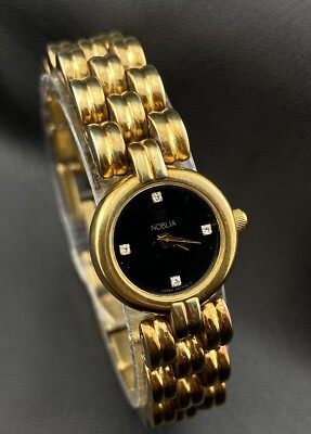 d*g様 NOBLIA クォーツ 腕時計 18K GOLD BEZEL Vintage Noblia By Citizen Ladies Gold Tone Diamond Black Dial