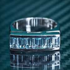 Size 6.75, vtg sterling silver 925 stackable band ring w/ cluster blue crystal