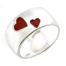 Sterling Silver Band Ring with Red Hearts Size 9