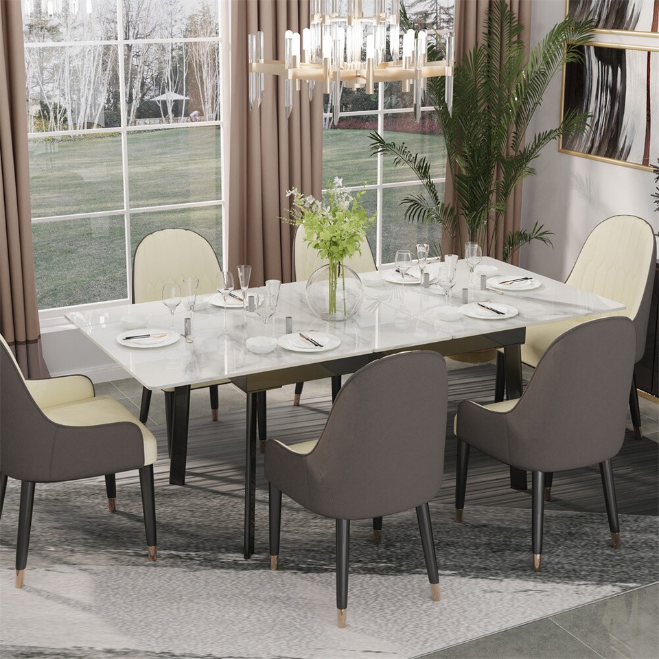 Stunning Extendable Dining Table Kitchen Dinner 8-12 Seater Marble Kitchen Room | eBay UK
